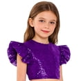 thumbnail image 3 of iiniim Girls Sparkle Sequin Dance Shirt Ruffle Sleeveless Crop Top For Jazz Hip-hop Stage Performance Purple 8, 3 of 7