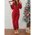 thumbnail image 5 of Michellecmm Women Christmas Hooded One-piece Trousers Coral Fleece Solid Color Zipper Jumpsuit Lady Winter Thermal Home Wear, 5 of 9