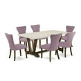 thumbnail image 2 of East West Furniture V727GA740-7 7-Pc Dining Table Set- 6 Parson Dining Chairs with Dahlia Linen Fabric Seat and Button Tufted Chair Back - Rectangular Table Top & Wooden Legs - Linen White and..., 2 of 10