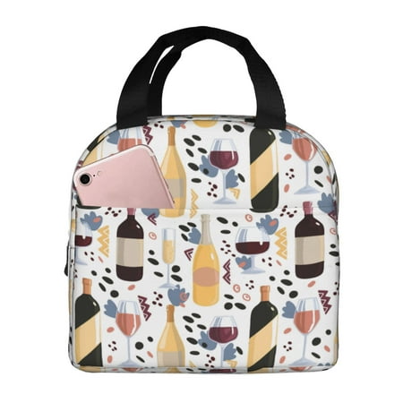 Insulated Lunch Bag for Women Men - Wine Bottles Glasses Leakproof Cooler Lunch Box for Women Men  Lunch Tote Bags for Work School Picnic Travel