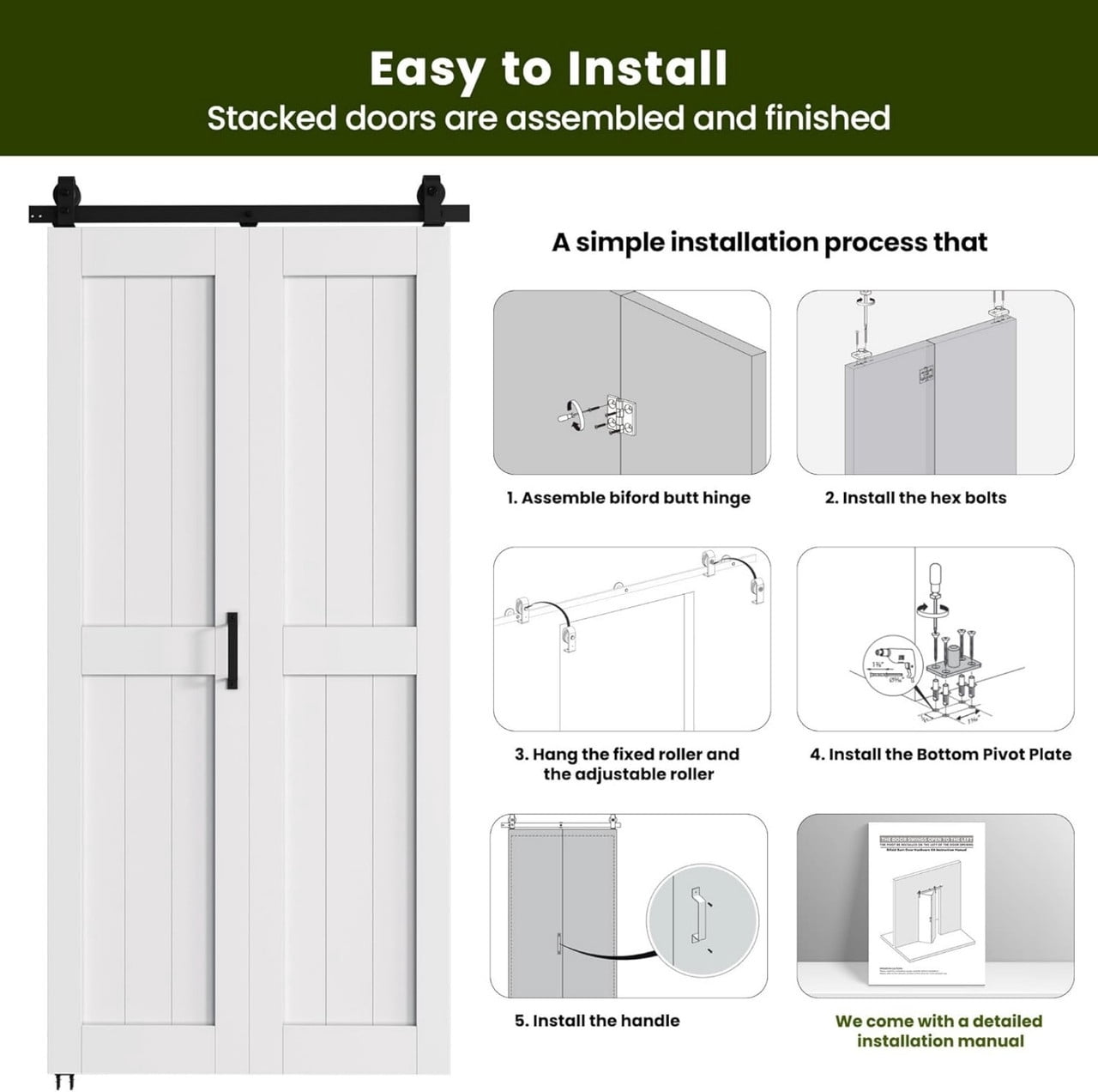 Easy4Home 28"x84" Bifold Barn Door Waterproof PVC Coated with 32"Track and Hardware Kit