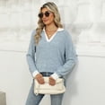 thumbnail image 2 of SWSMCLT Women's Long Sleeve Pullover Sweater Soft Pullover Loose Spring Spandex Top Warm Fashion Casual V Neck Cozy Work Light Blue Medium, 2 of 5