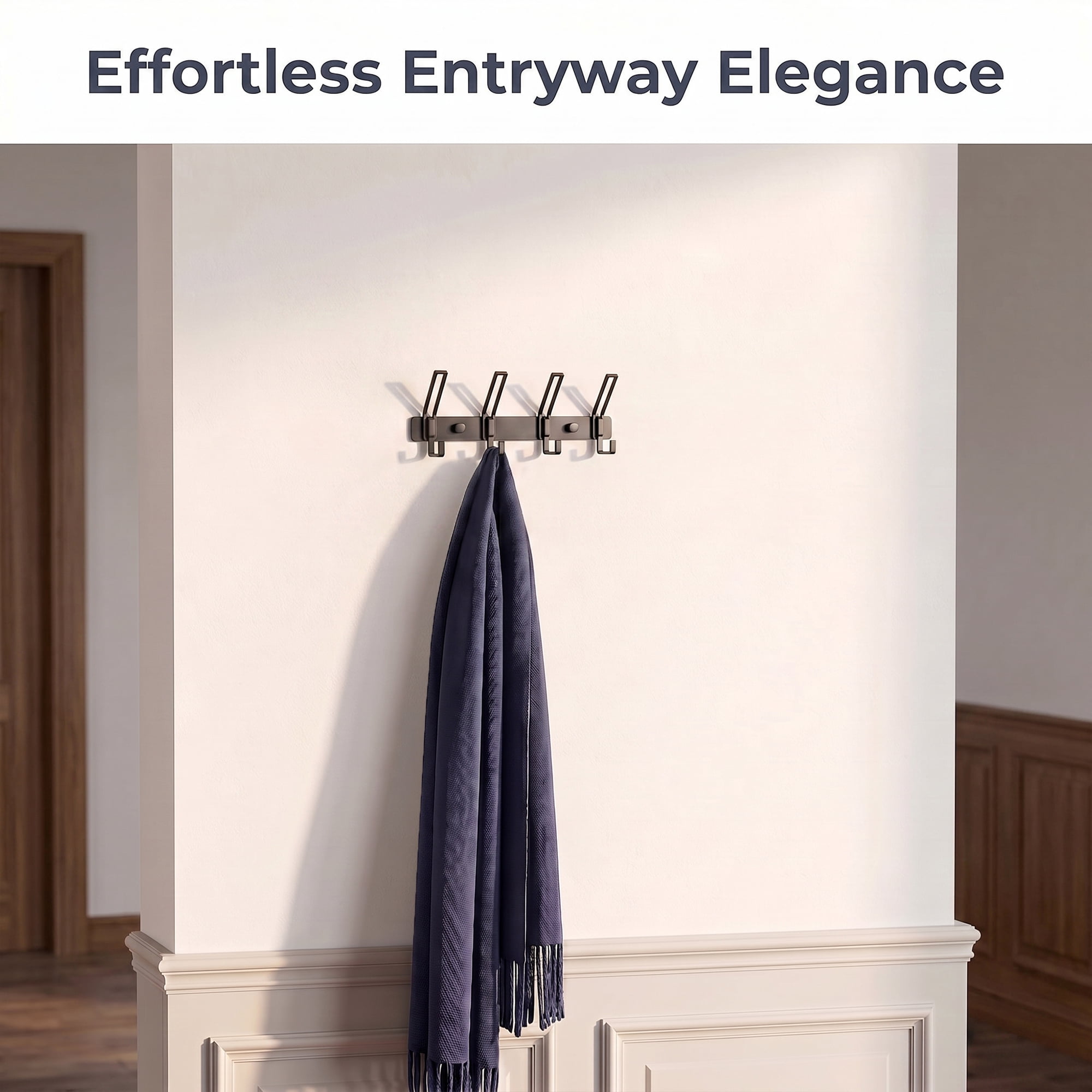 Unique Bargains Wall Mount Coat Rack Hook for Bathroom Organization Black 4 Hooks