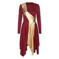 thumbnail image 4 of Linjinx Metallic Priase Dance Dress for Women Long Sleeve Asymmetrical Church Worship Dance Costumes Burgundy XXL, 4 of 7