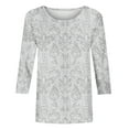 thumbnail image 4 of Delliss 3/4 Length Sleeve Womens Tops 2025 Floral Print Vintage Fashion Casual Loose with Round Neck Plus Size Shirts, 4 of 5