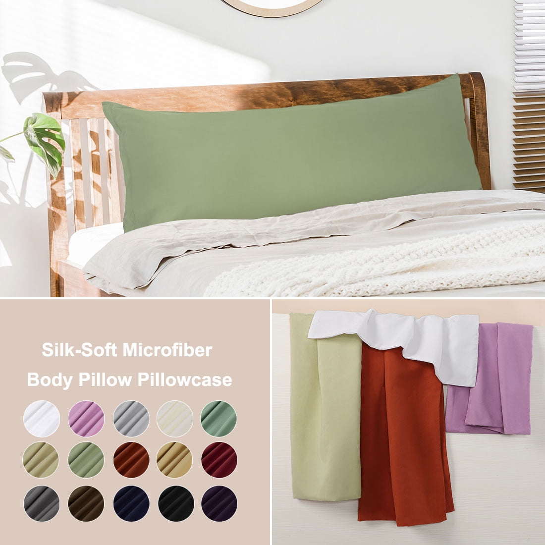 Unique Bargains 1 Pack Brushed Microfiber Body Pillowcase, 20" x 72", Sage