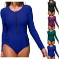 thumbnail image 2 of Yuanlook Women's Long Sleeve Half Zip One Piece Rash Guard Ruched Waist Tummy Control Modest Full Coverage Bathing Suit, 2 of 5