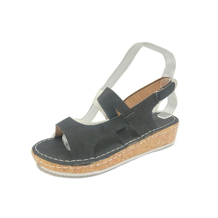 

Crocowalk Ladies Anti Slip Casual Low Heel Platform Sandal Lightweight Ankle Strap Beach Comfy Magic Tape Wedge Sandals