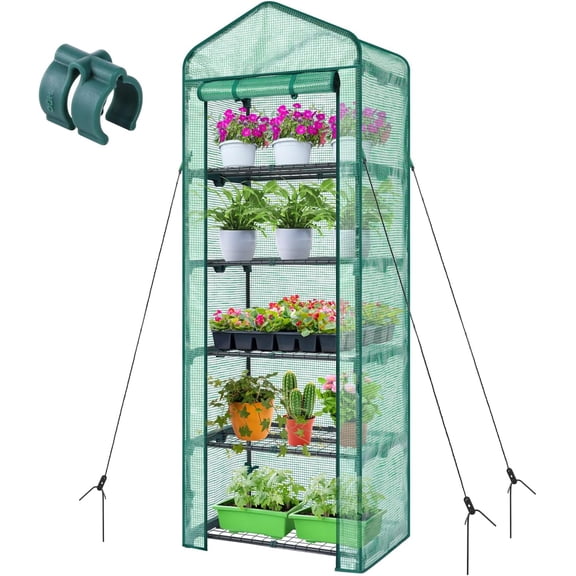 Mini Greenhouse for Indoor Outdoor: Small Plastic Plant Green House 5-Tier Rack Stand Portable Greenhouses with Durable PE Cover for Seedling, Ideal Gardening Gifts for Women Men