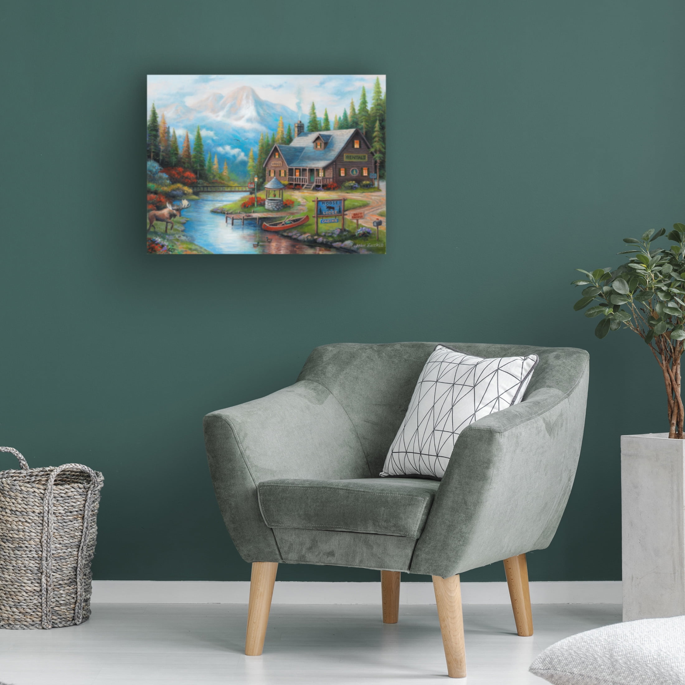 Canvas Wall Art - John Zaccheo 'Moose Creek Lodge' Wall Art for Living Room, Bedroom, or Office Décor by Trademark Fine Art - 32 x 24 Inches