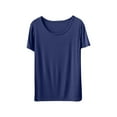 thumbnail image 2 of Antinious Pajama Tops for Women Nightgowns Solid Short Sleeve Crew Neck Casual Blouse,Holiday!Sleep Shirts for Women,Women Tops Casual,Blue,L, 2 of 5