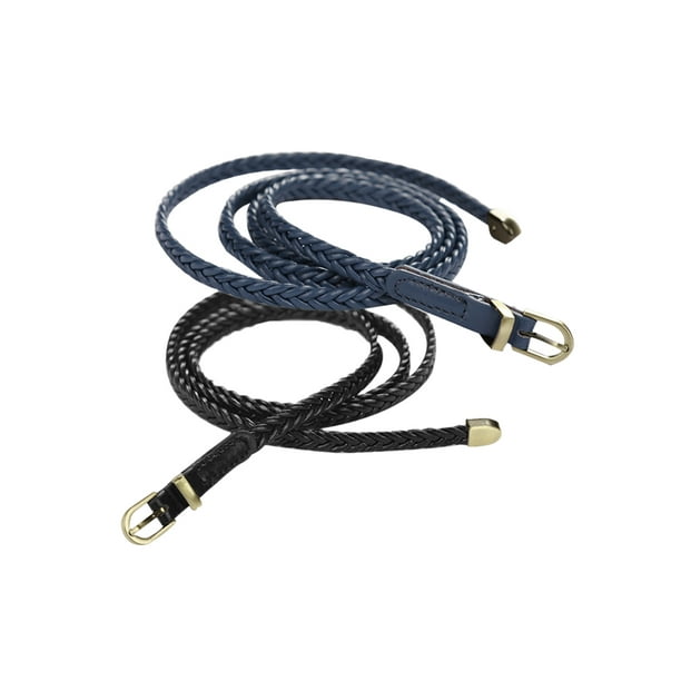 Cinturón trenzado delgado para mujeres INSPIRE CHIC - Cinturón casual de hebilla de pasador para vestidos, cintura: 26-33 negro + azul marino