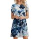 thumbnail image 2 of Puntoco Vestido Casual De Cuello Redondo Con Mangas De Pétalos Y Estampado Floral Con Cinturón Suelto Y Dos Bolsillos, Vestido De Manga Corta Con Cuello Redondo, Azul Xxl, 2 of 4