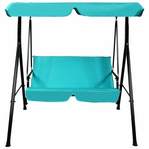 Spaco Loveseat Cushioned Patio Steel Frame Swing Glider, Patio Swing with Durable Steel Frame, Waterproof Swing for Outdoor as Patio, Yard, Poolside, Blu