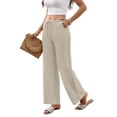 thumbnail image 4 of Nestiefly Women's Wide Leg Beach Pants Elastic Waist Lightweight Casual Flowy Palazzo Summer Lounge Trousers with Pockets Beige XL, 4 of 9