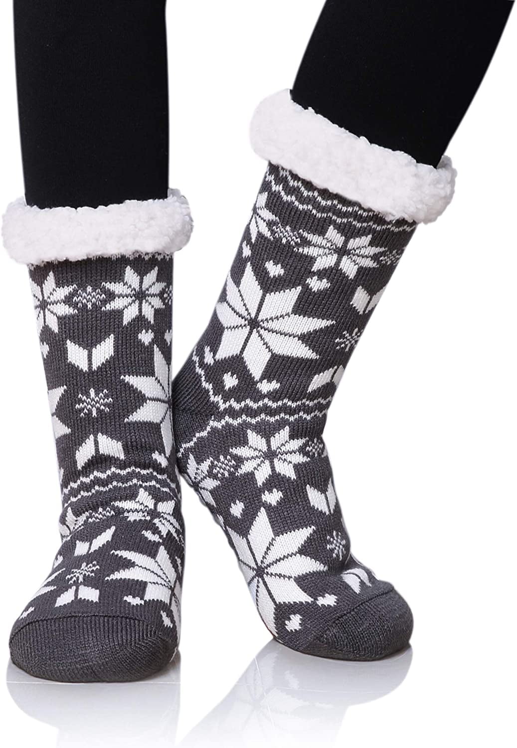 Women Slipper Socks Super Soft Winter Warm Snowflake Fleece Lined Crew Home New 