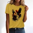 thumbnail image 2 of felwors Womens Fighting Rooster Graphic T-Shirt, Two Roosters Fighting Vintage Print Short Sleeve Tee, Soft Cotton Casual Top (Yellow, XL), 2 of 7