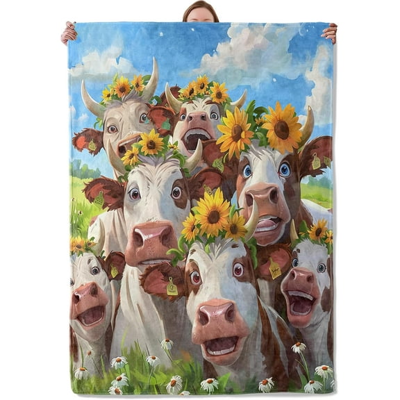 Funny Cow Theme Blanket Gifts for Women Girls, Soft Warm Lightweight Flannel Throw Blankets for Living Room Home Sofa Travel Decor 50x60
