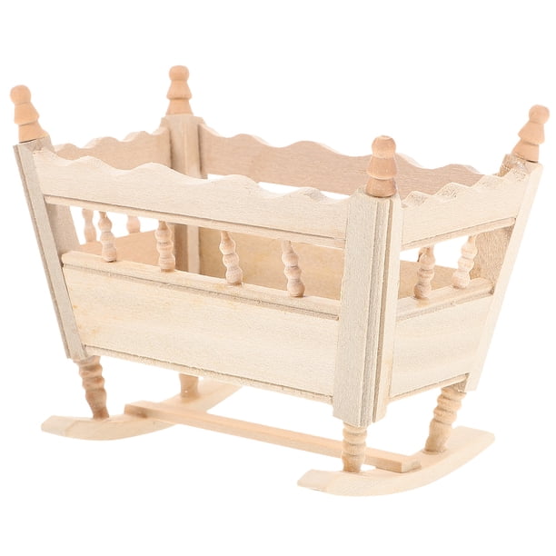 ColoMX Cuna de madera en miniatura, minicuna para casa de muñecas, modelo de cuna de madera, muebles para casa de muñecas