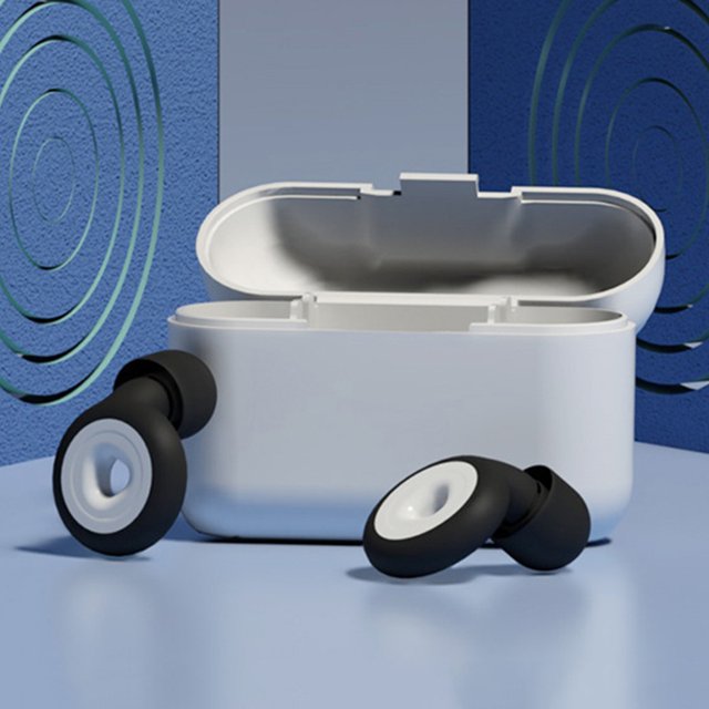 Enchufe De Oído Protector auditivo de silicona tapones para los oídos portátiles para dormir para viajar a casa (blanco y negro)