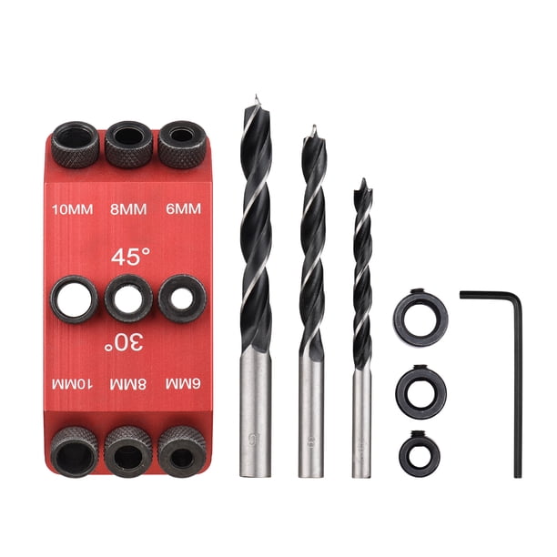 3 uds brocas 6mm 8mm 10mm taladro + 30 45 90 grados guía Jig taladro guía bolsillo agujero Jig carp Tomshoo Localizador de punzones
