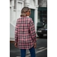 thumbnail image 2 of Camisa de manga larga a cuadros para mujer, con botones, mezcla de lana, chaqueta fina, blusa informal con bolsillo, 2 of 5