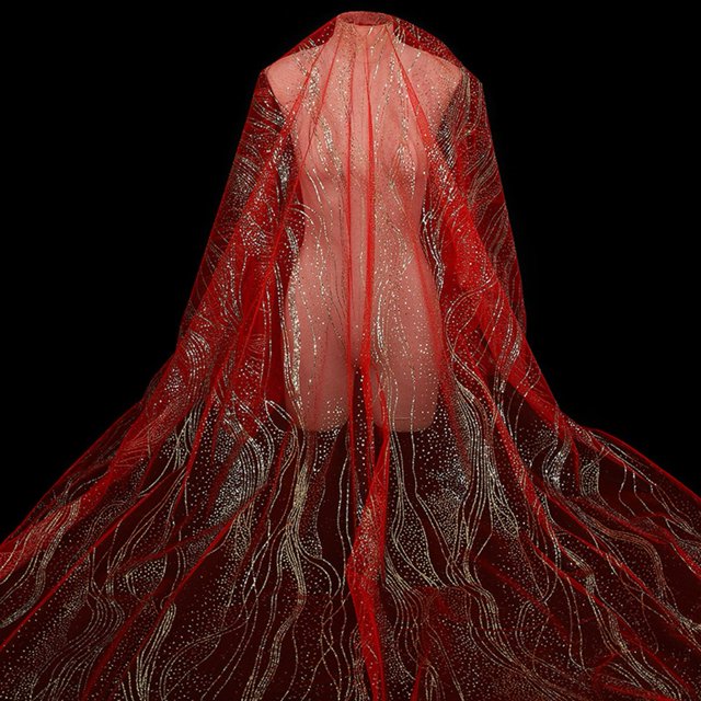 BUYISI Décoration de Banquet Tissu en Maille Texture Sequins Exquis à la Mode Résistant aux Déchirures Résistant à l'Usure Rouge
