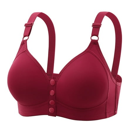 Mrasaso Holiday Deals! Workout Tops for Women Women Nylon Bra Fashion Women s Solid Color Wireless Front Opening BucklePad Gathering Daily Bra(1pc Underwear) Red|XL