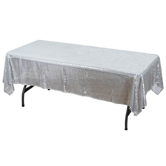 Silver 60" x 102" Sequin Rectangular Tablecloth