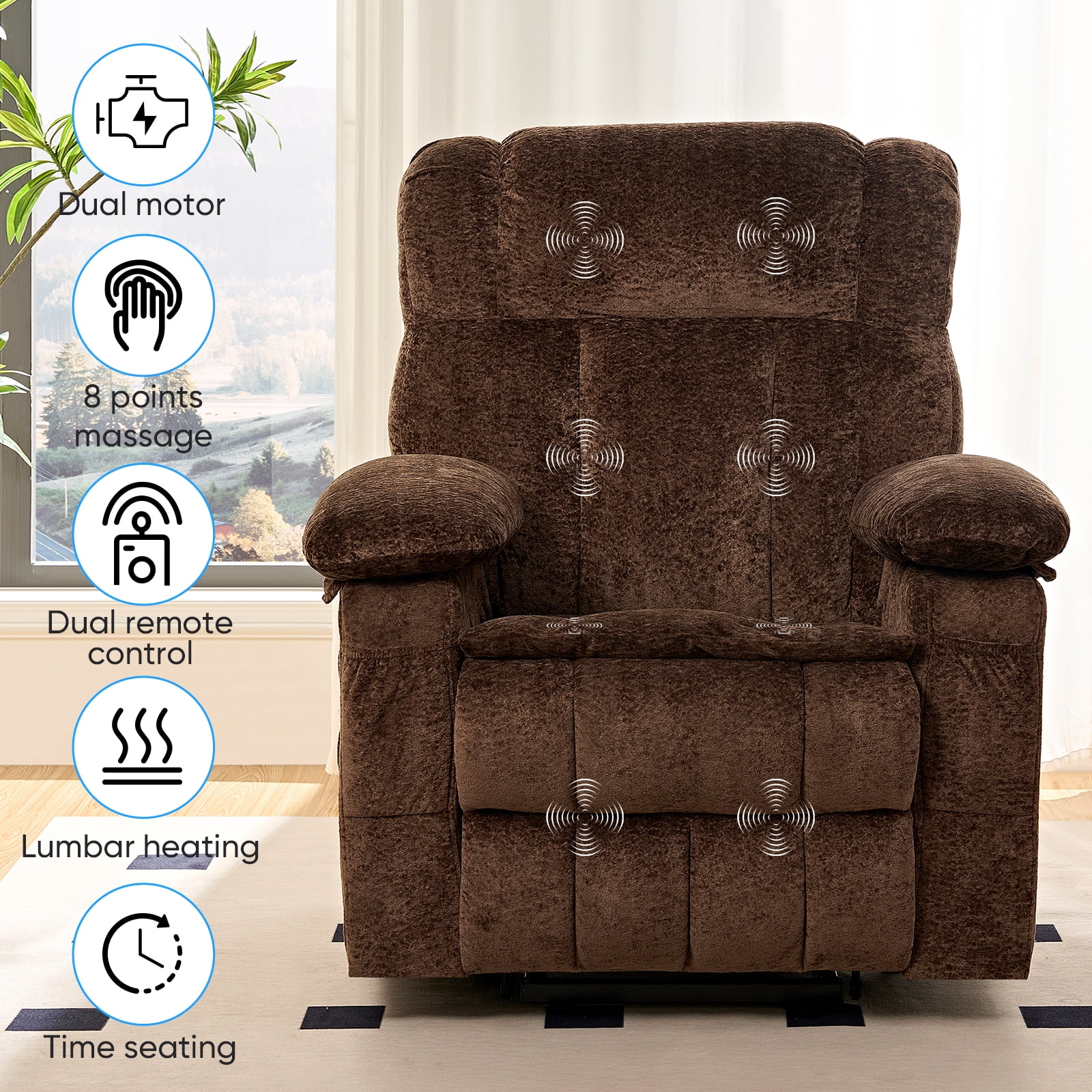 Puremind Power Lift Recliner Chair with Heating and Message for Elderly, Dual Motor Electric Lift Recliner Sofa for Living Room/Bedroom, Brown