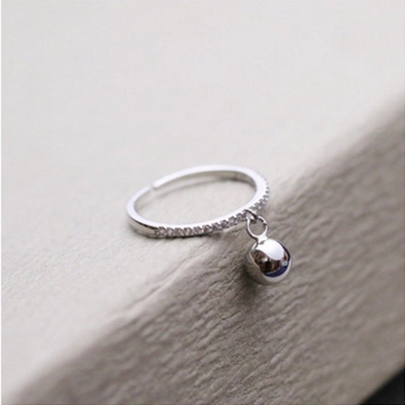 Womens Korean Fashion 925 Sterling Silver Ring Small Round Ball Diamond Geometric Electroplated Jewelry Accessory