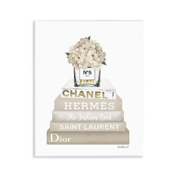 Stupell Industries Neutral Bookstack Fashion Fashion Painting Unframed Art Print Wall Art, 11 x 14