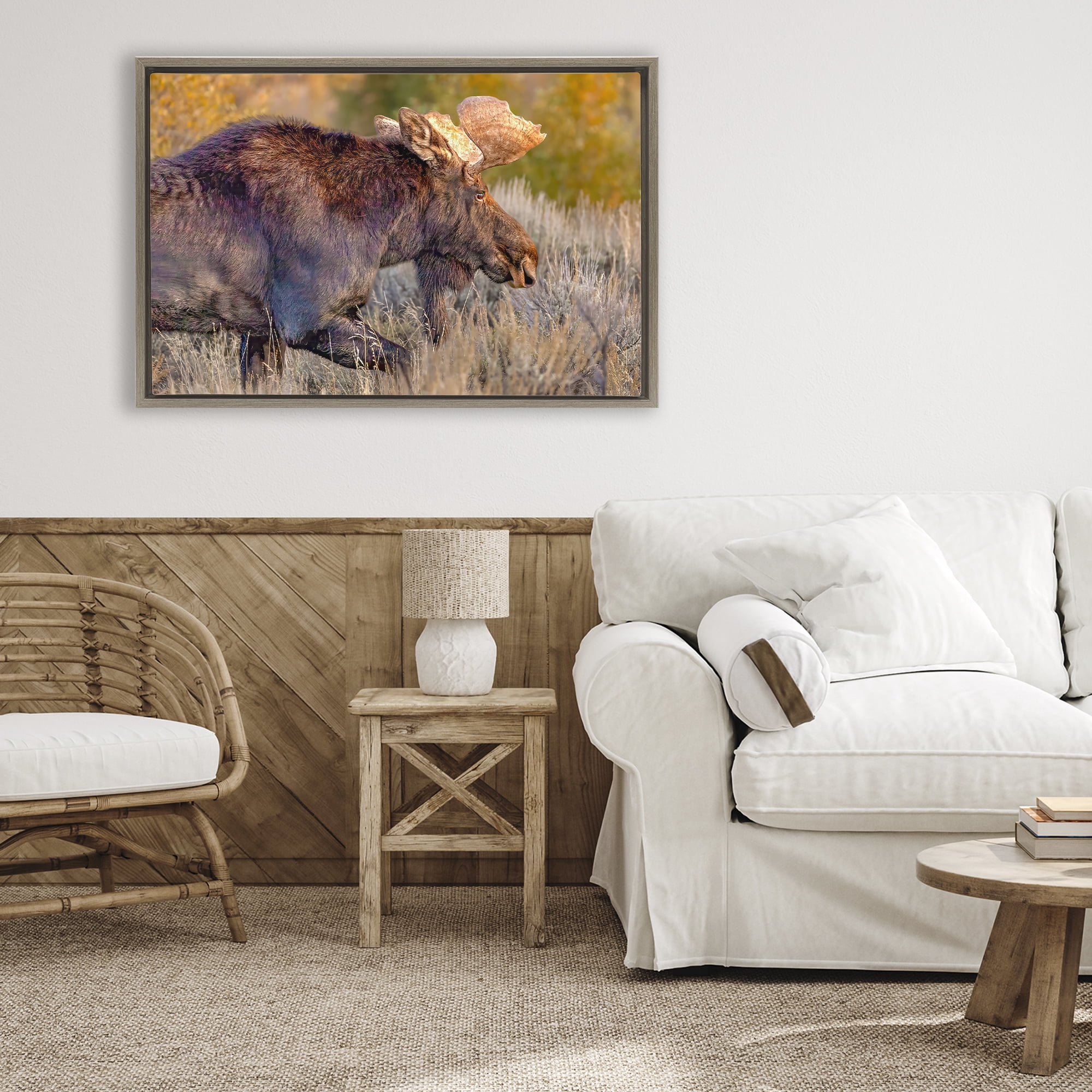 Stupell Industries Bull Moose At Dusk Brown Framed Floater Canvas Wall Art, design by Shelley Carlisle