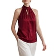 thumbnail image 2 of Deago Women's Elegant Twist Front Halter Sleeveless Satin Tank Tops Keyhole Back Summer Blouses Shirt, 2 of 9