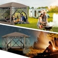 thumbnail image 4 of Hoteel 12x12 Pop Up Gazebo Propped-up Canopy Camping Tent with Mosquito Nettings, Waterproof, UV 50+ Resistant, Hub Tent Instant Screened Canopy with Mesh Windows, Carry Bag & Ground Stakes, Brown, 4 of 9