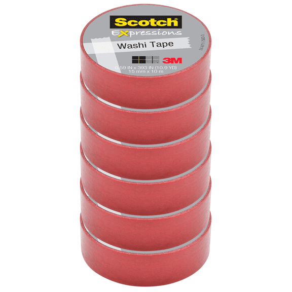 Scotch Expressions Washi Tape: 0.59 in. x 393 in. (Red) [6-pack]