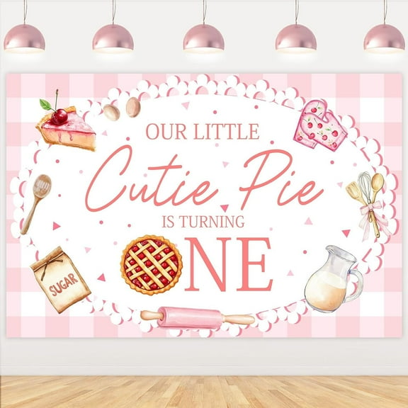 Cutie Pie 1st Birthday Backdrop for Girls Our Little Cutie Pie is Turning One Photography Background Pink Sweet as Pie First Birthday Party Decorations Banner Supplies Photo Booth Props