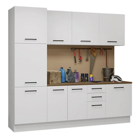 Madesa Garage Storage Cabinet Set with 9 Doors and 3 Drawers Modular Unit  - White