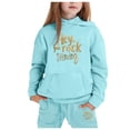 thumbnail image 2 of Zylarhe Girls Boys Sweatshirt Girls Long Sleeve Letter Print Hooded Sweater and Pants Outfit Set for Kids Sky Blue 6-7 Years, 2 of 3