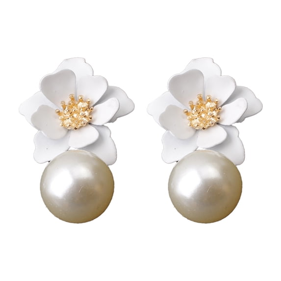 QIQUWOHUL Temperament Short Earrings Female Fashion Imitation Pearl Jewelry Sweet Flower Ear Accessories Personality All Matching Earrings