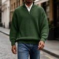 thumbnail image 6 of TOUMENY Men Sweater Stand Collar Long Sleeve Solid Casual Loose Warm Pullover Fall Winter Fashion Half Zip Knit Tops Army Green XXXL, 6 of 7