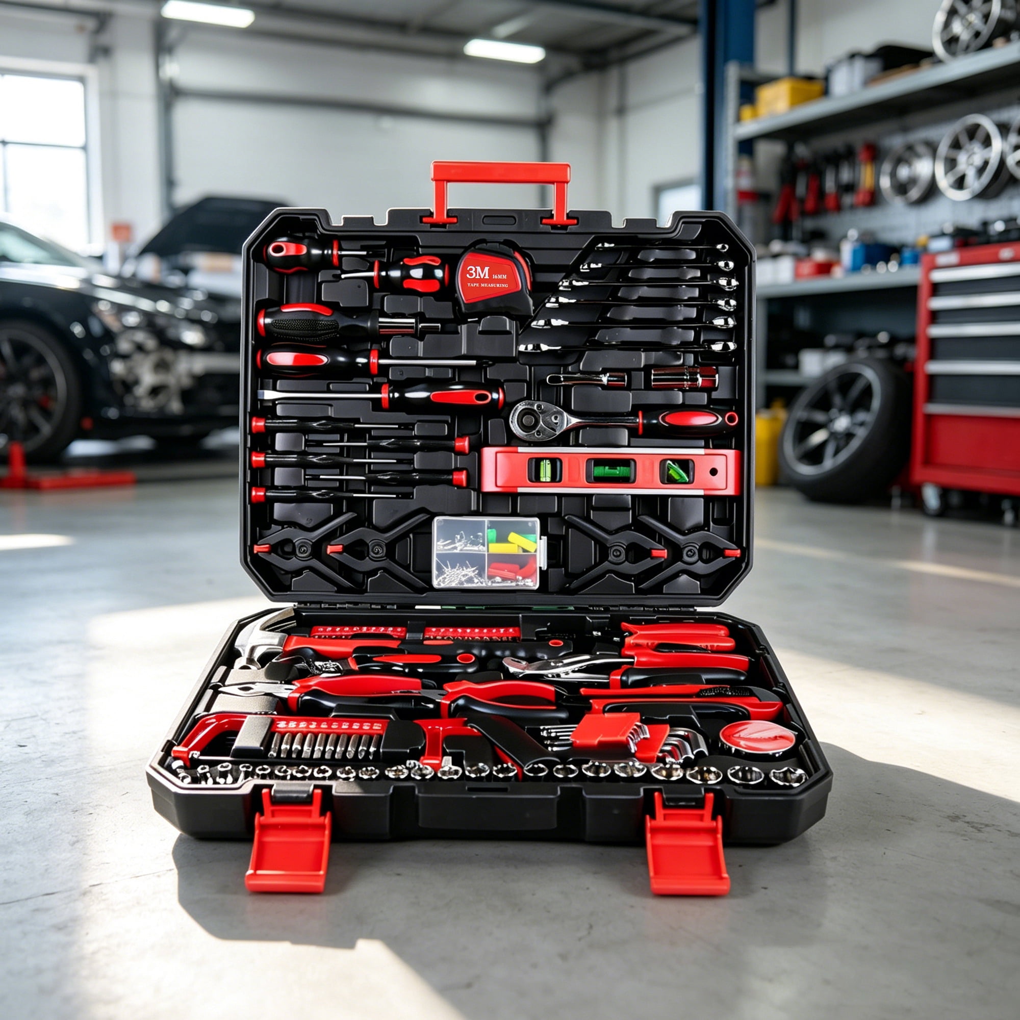 266-Piece Mechanics Tool Set with Durable Storage Case,eavy Duty Hand Tool Kit for Home Repair,Garage,Car,Truck,Red