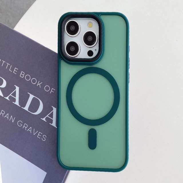 Luxury Matte Translucent Bumper Phone Cases For iPhone 16 14 13 12 11 15 Pro Max Plus For Magsafe Wireless Charge Magnetic Cover Dark Green For iPhone 16 Pro