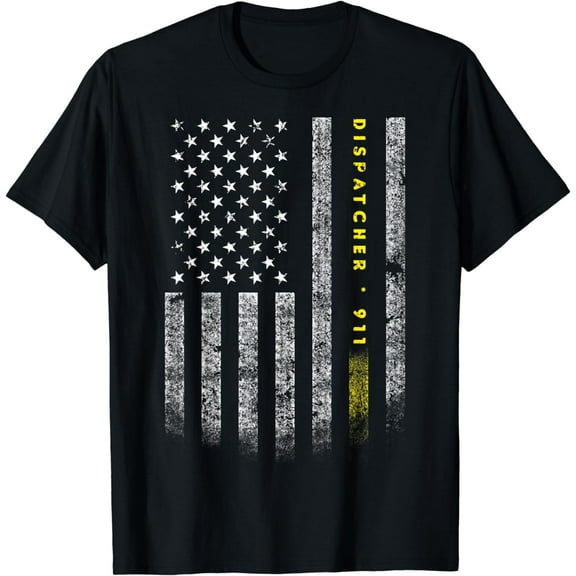 t-shirtAmerican Flag 911 Dispatcher T-Shirt gold line USA Flag mens t shirt，black，women，funny，misfits，men，journey