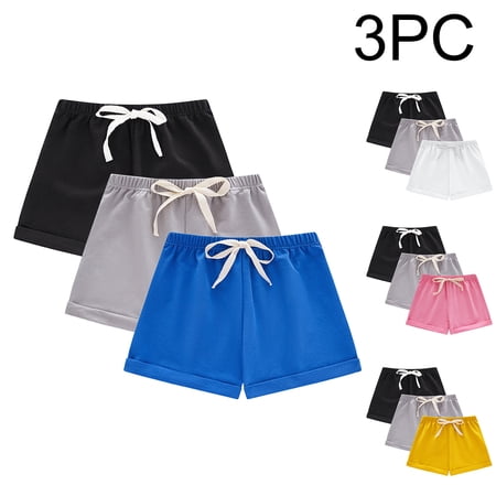 Afuyipoi 3-Pack Kids Soft Cotton Shorts（1-9 Years） Toddler Breathable Summer Solid Color Casual Lounge Pants for Boys & Girls Blue Size 6