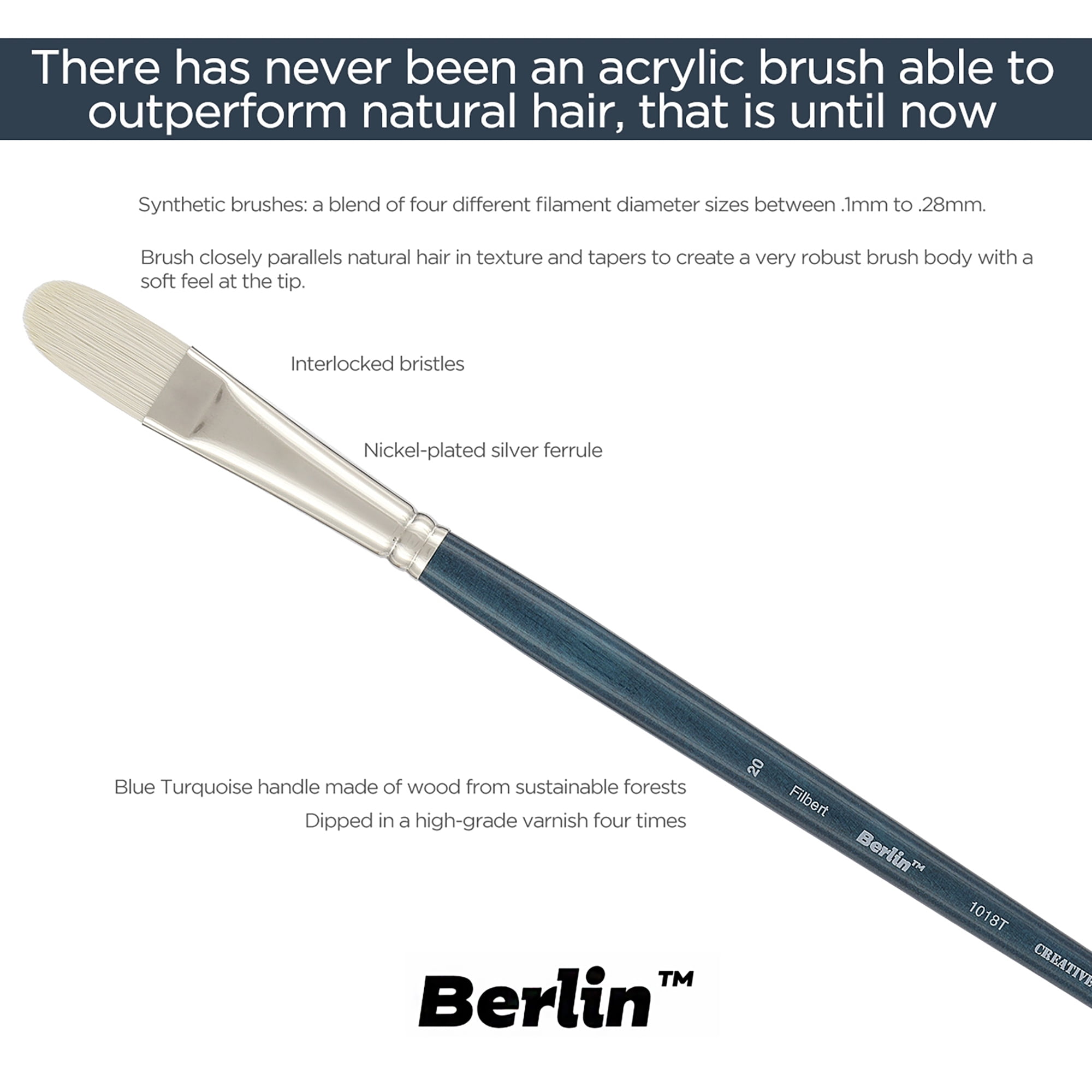 Berlin Synthetic Long Handle Acrylic Brushes - Professional Paint Brushes for Artists - Set of 3 Long Handle Series 9980