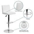 thumbnail image 2 of Contemporary White Vinyl Adjustable Height Barstool with Panel Back and Chrome Base, 2 of 9