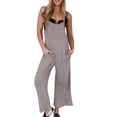 thumbnail image 1 of Gibobby pantalones siameses color liso Mono informal de verano para mujer, sin mangas, holgado, de Color sólido, con correa a la moda, mono holgado para mujer(Caqui， XL), 1 of 5