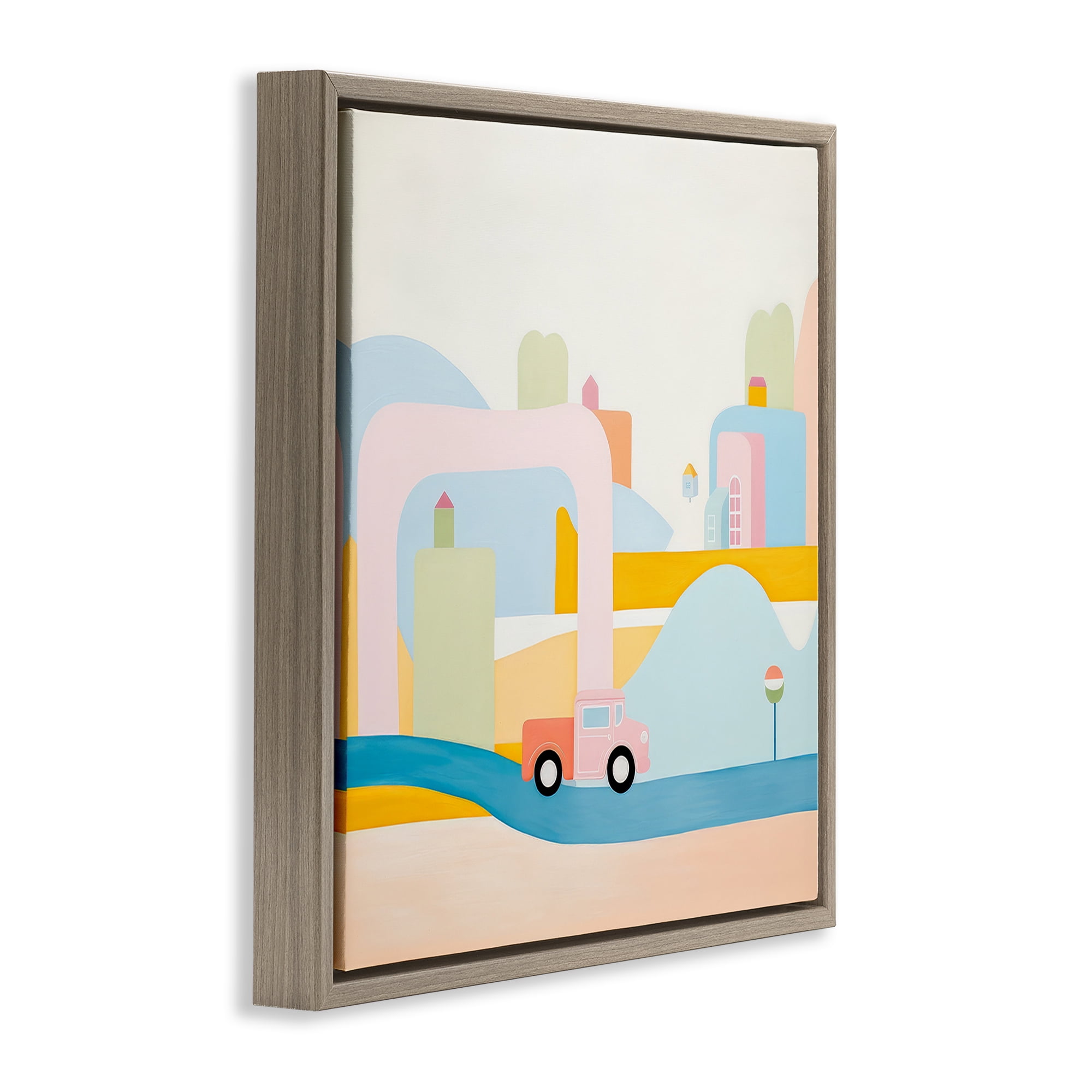 Stupell Industries Pastel Car in Landscape Landscape Painting Brown Floater Framed Art Print Wall Art, 25 x 25