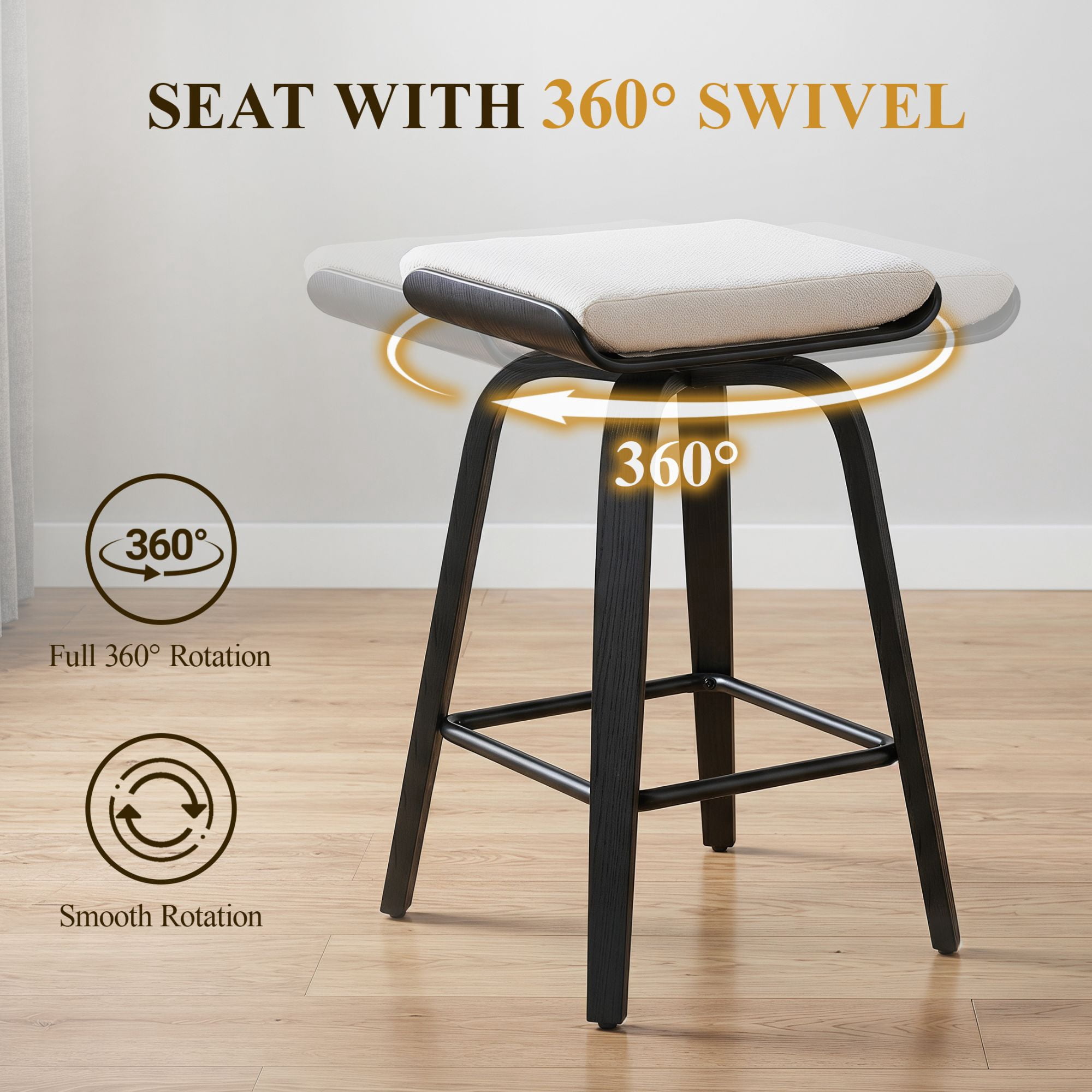 Guyou 26” Swivel Counter Height Bar Stools Without backrest, Upholstered Farmhouse Bar Stools with Footrest for Kitchen Island, White-Faux Sherpa(Set of 2)